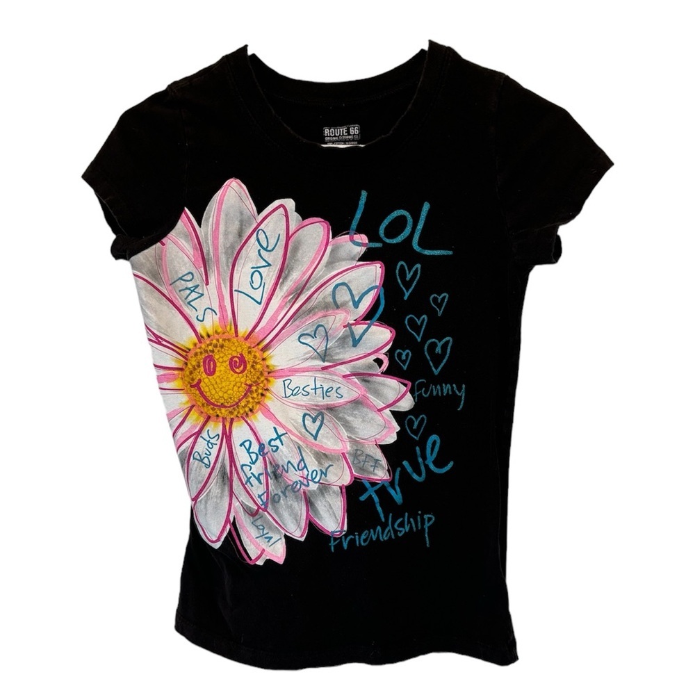 ❤️Route 66 Black and Pink Floral Short Sleeve Tee